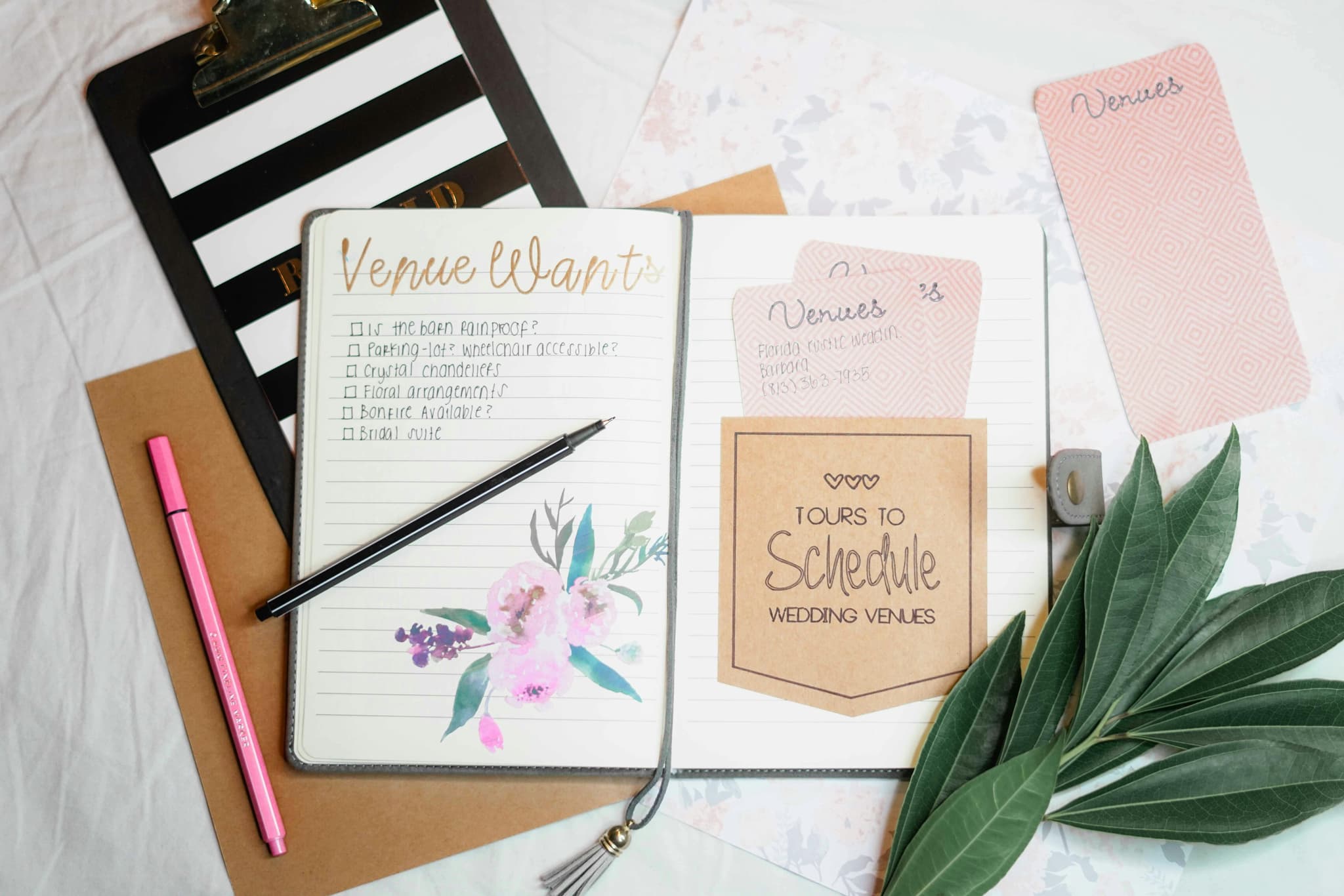 Venue wants and wedding planning notebook